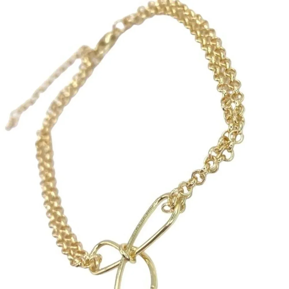 Gold Chain Charm Bracelet Double Strand Wire Bow Charm Bracelet